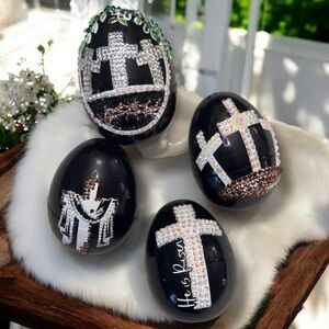 Easter Egg Set 4, religious Easter Eggs w/Cross Design, Spring Basket Filler B&W